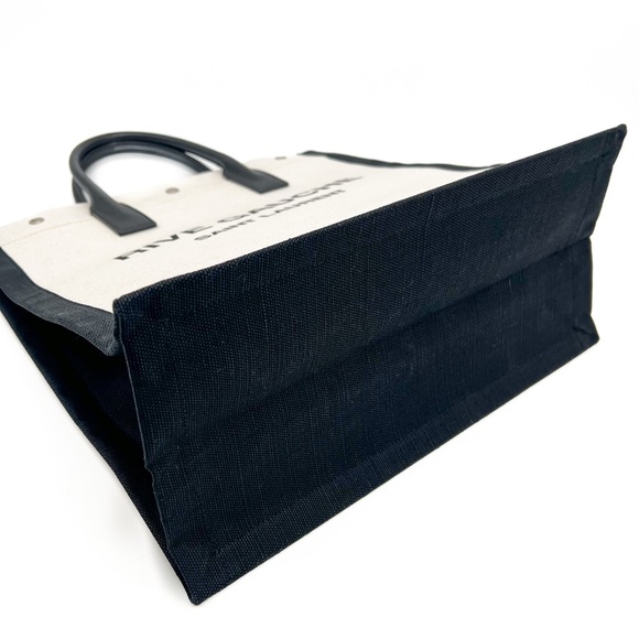 Saint Laurent Rive Gauche North South Linen and Leather Tote White Black Bag - Picture 5 of 13